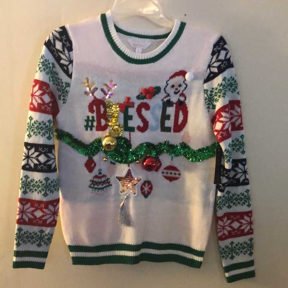 Juniors ugly Christmas sweater “blessed”